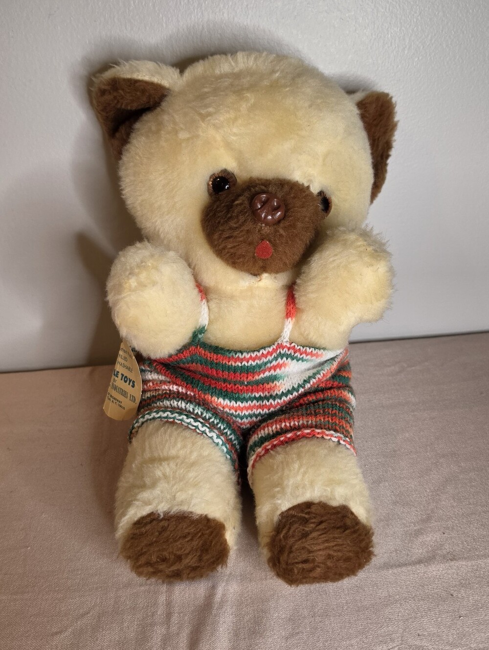 Dollcraft Industries Ltd. Vintage Stuffed Bear Knit Overalls